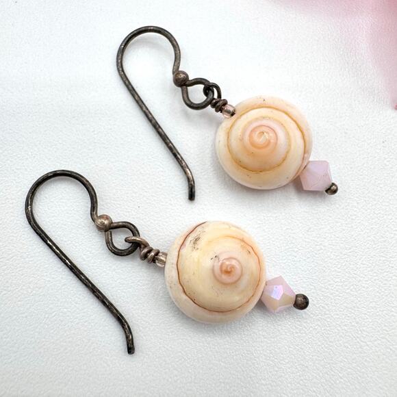 Spiral Seashell Dangle Earrings Silver Tested Mermaidcore Sirencore Beachy - Picture 1 of 9